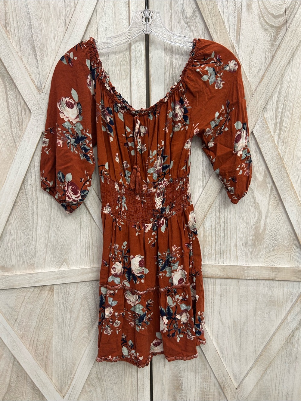 Justify Rust Floral Mini Dress with Puff Sleeves